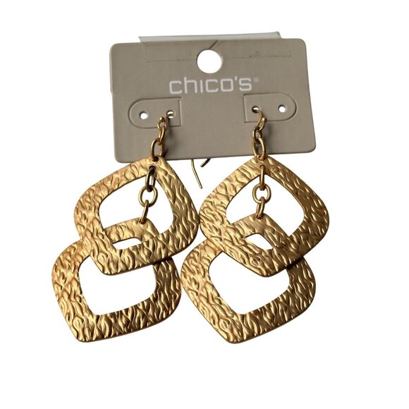 Chicos Y2K Gold Geometric Dangle Earrings Textured Linked Shapes Statement Style - Picture 12 of 13